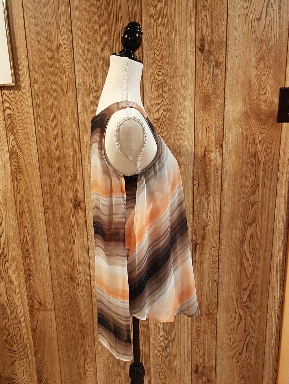 Roz & Ali White/Orange/Black/Grey Flowy Tank Top (S) - Picture 3 of 6
